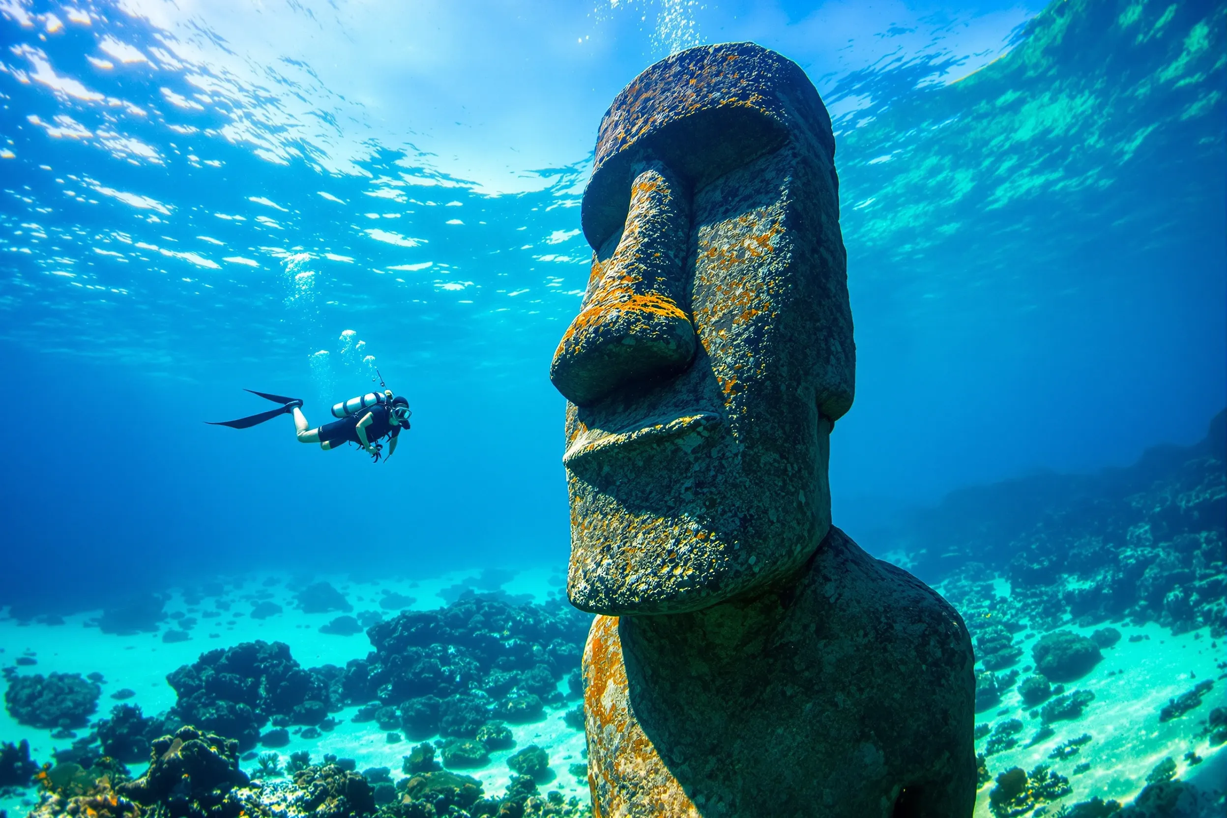 Buceo entre Moáis y Arrecifes Únicos en el Mundo Isla de Pascua