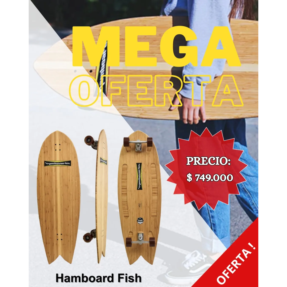 Hamboards Fish 53 Bambú Natural Surf Skate Completo